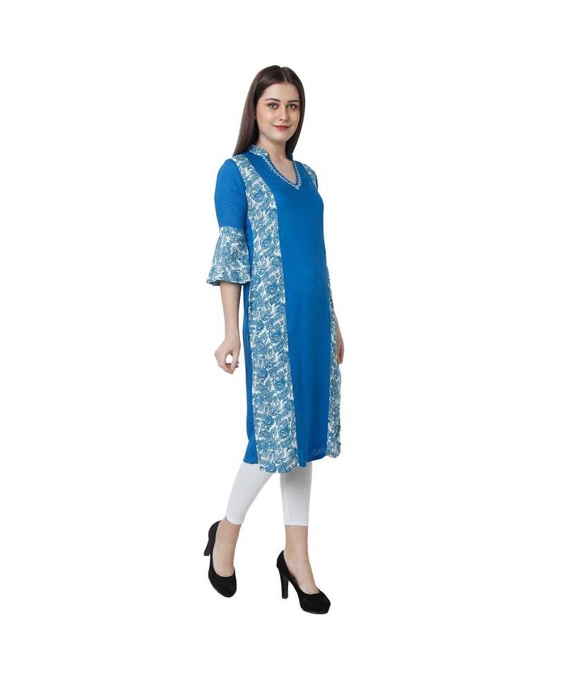 blue printed rayon kurtis
