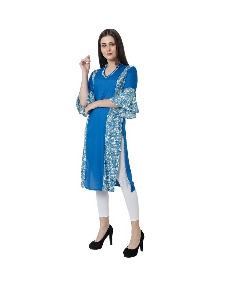 blue printed rayon kurtis
