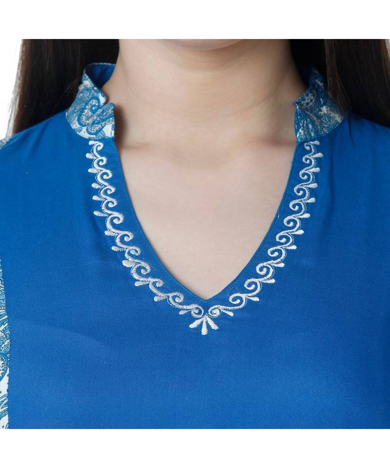 blue printed rayon kurtis