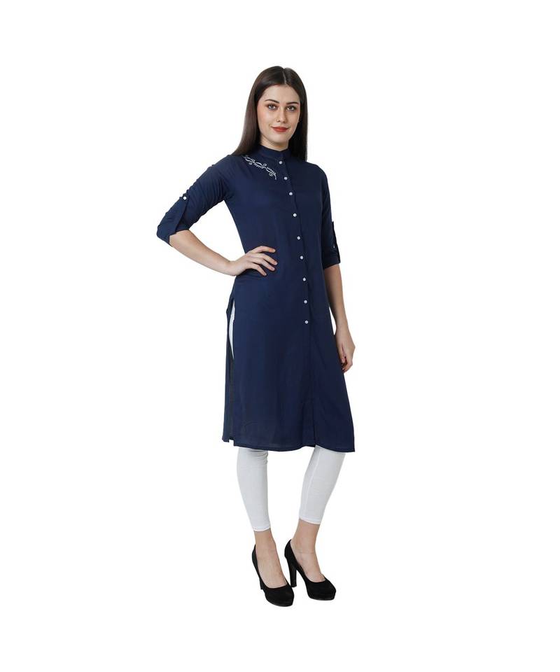 blue printed rayon kurtis