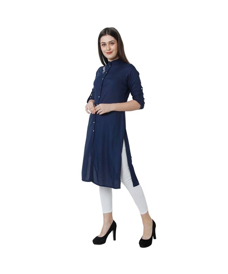 blue printed rayon kurtis