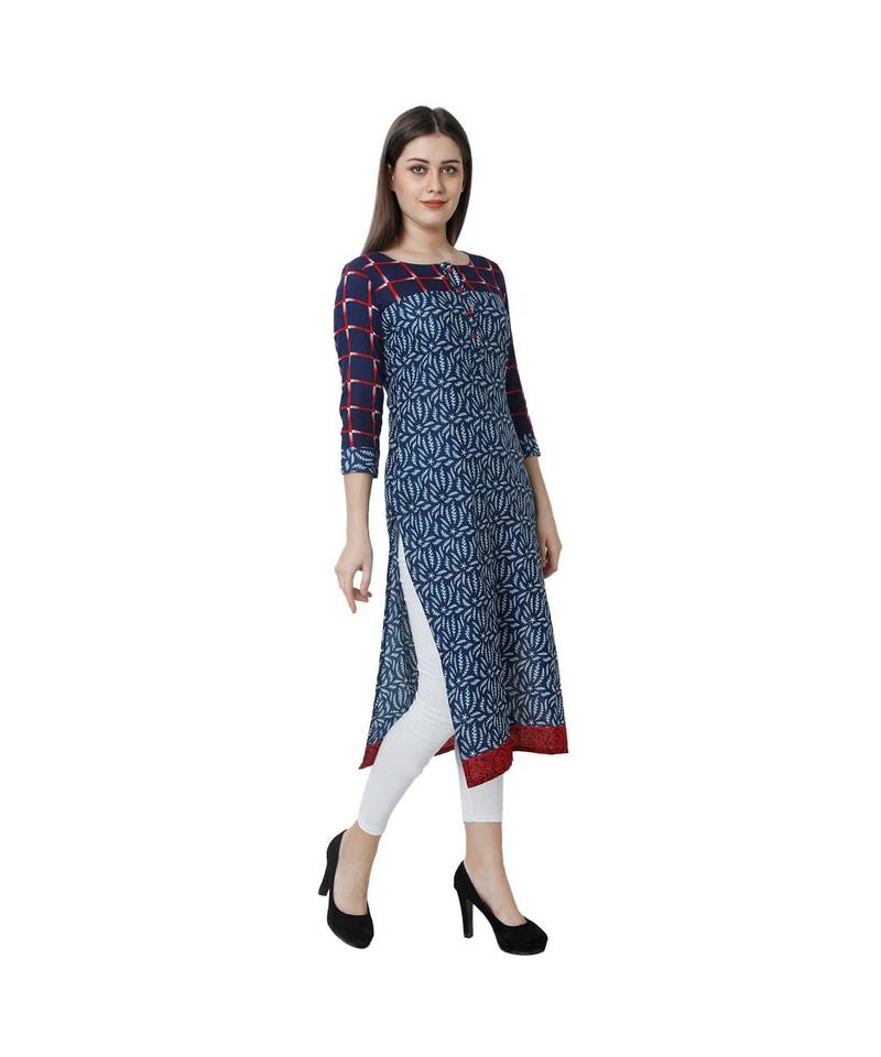 blue printed rayon kurtis