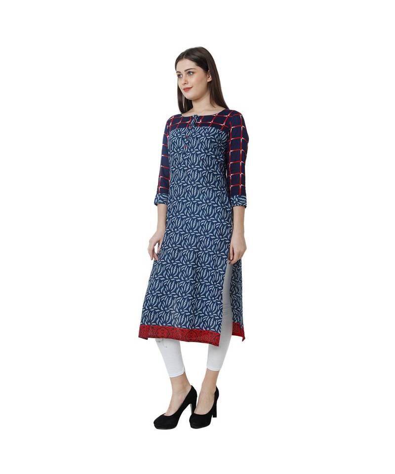 blue printed rayon kurtis