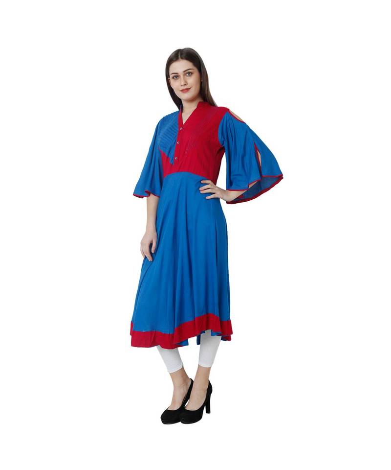 blue printed rayon kurtis