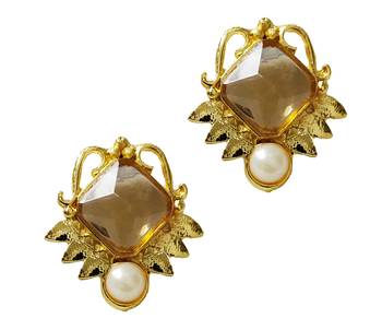 Ethnic Indian Bollywood Golden Kundan Pearl Ear Studs Earrings Set 1