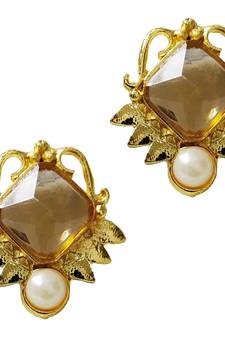 Ethnic Indian Bollywood Golden Kundan Pearl Ear Studs Earrings Set