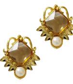 Ethnic Indian Bollywood Golden Kundan Pearl Ear Studs Earrings Set