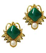 Ethnic Indian Bollywood Emerald Green Kundan Pearl Ear Studs Earrings Set