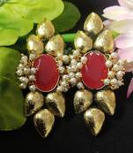 Ethnic Indian Bollywood Indo Western Red Kundan Pearl Earrings Set