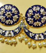 Blue Pink Chandbali Meenakari Kundan Pearl Earrings Set