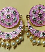 Magenta Pink Chandbali Meenakari Kundan Pearl Earrings Set