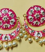 Raani Pink Chandbali Meenakari Kundan Pearl Earrings Set