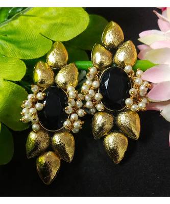 Ethnic Indian Bollywood Indo Western Black Kundan Pearl Earrings Set 1