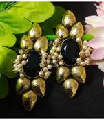 Ethnic Indian Bollywood Indo Western Black Kundan Pearl Earrings Set