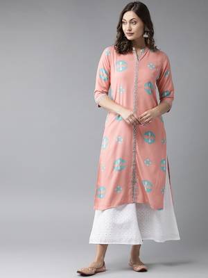 Pink printed rayon ethnic-kurtis 1