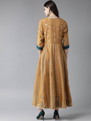 Mustard printed rayon long-kurtis 2