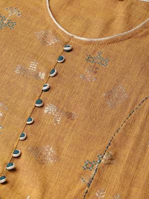 Mustard printed rayon long-kurtis 4