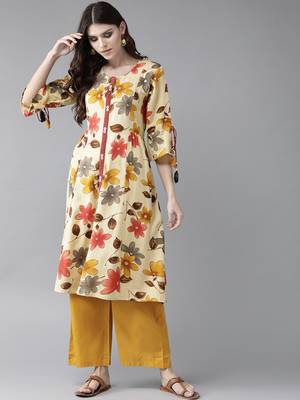 Yellow printed rayon ethnic-kurtis 1