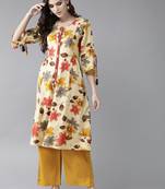 Yellow printed rayon ethnic-kurtis