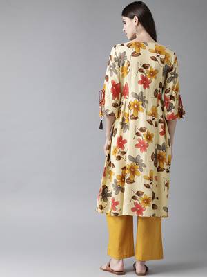 Yellow printed rayon ethnic-kurtis 2