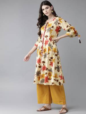 Yellow printed rayon ethnic-kurtis 3