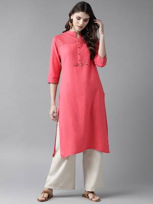 Coral plain rayon ethnic-kurtis 1