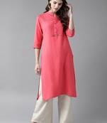 Coral plain rayon ethnic-kurtis