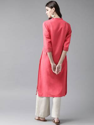 Coral plain rayon ethnic-kurtis 2