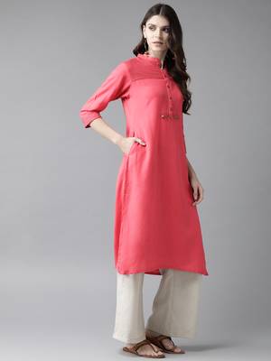 Coral plain rayon ethnic-kurtis 3