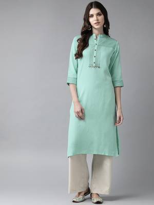Green plain rayon ethnic-kurtis 1