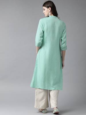 Green plain rayon ethnic-kurtis 2