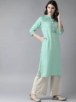 Green plain rayon ethnic-kurtis 3