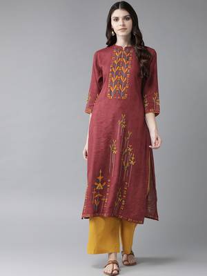 Maroon printed rayon ethnic-kurtis 1