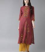 Maroon printed rayon ethnic-kurtis