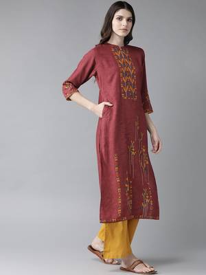 Maroon printed rayon ethnic-kurtis 3
