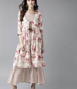 Pink printed cotton long-kurtis