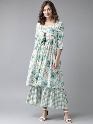 Blue printed cotton long-kurtis 1