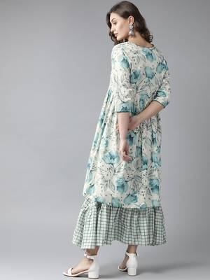 Blue printed cotton long-kurtis 2