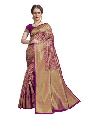 Purple woven banarasi saree with blouse 1