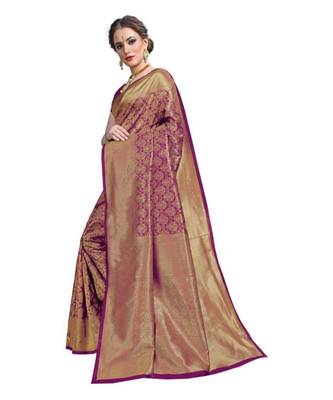 Purple woven banarasi saree with blouse 3