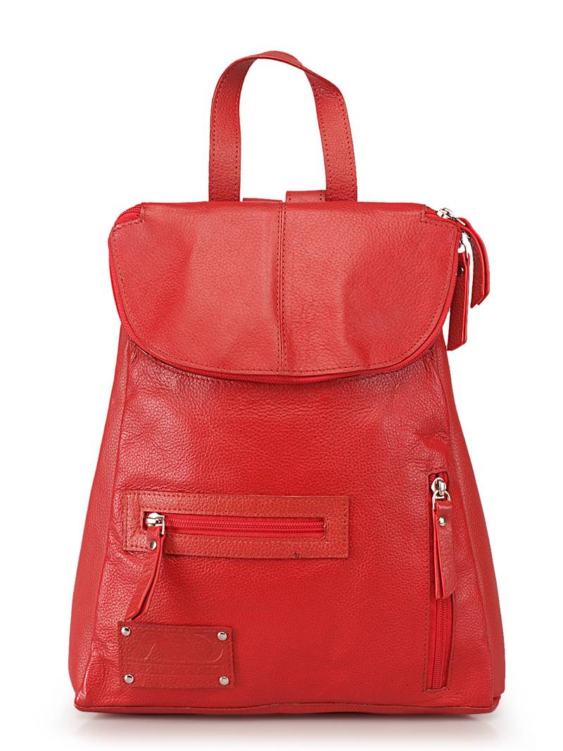 Genuine Red Leather Double Shoulder Backpack For Girls And Women