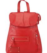 Genuine Red Leather Double Shoulder Backpack For Girls And Women