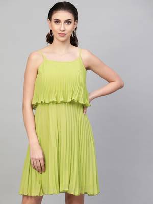 Mint Green Pleated Short Strappy Skater Dress 1