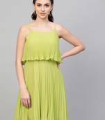 Mint Green Pleated Short Strappy Skater Dress