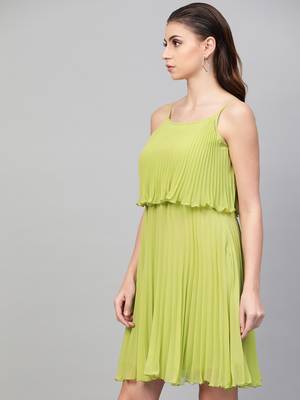 Mint Green Pleated Short Strappy Skater Dress 2