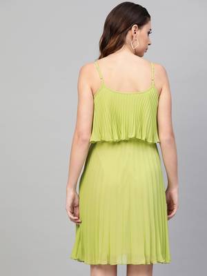 Mint Green Pleated Short Strappy Skater Dress 3