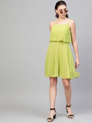 Mint Green Pleated Short Strappy Skater Dress 4