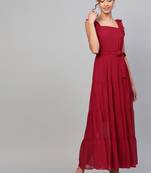 Red Strappy Frill Tiered Maxi