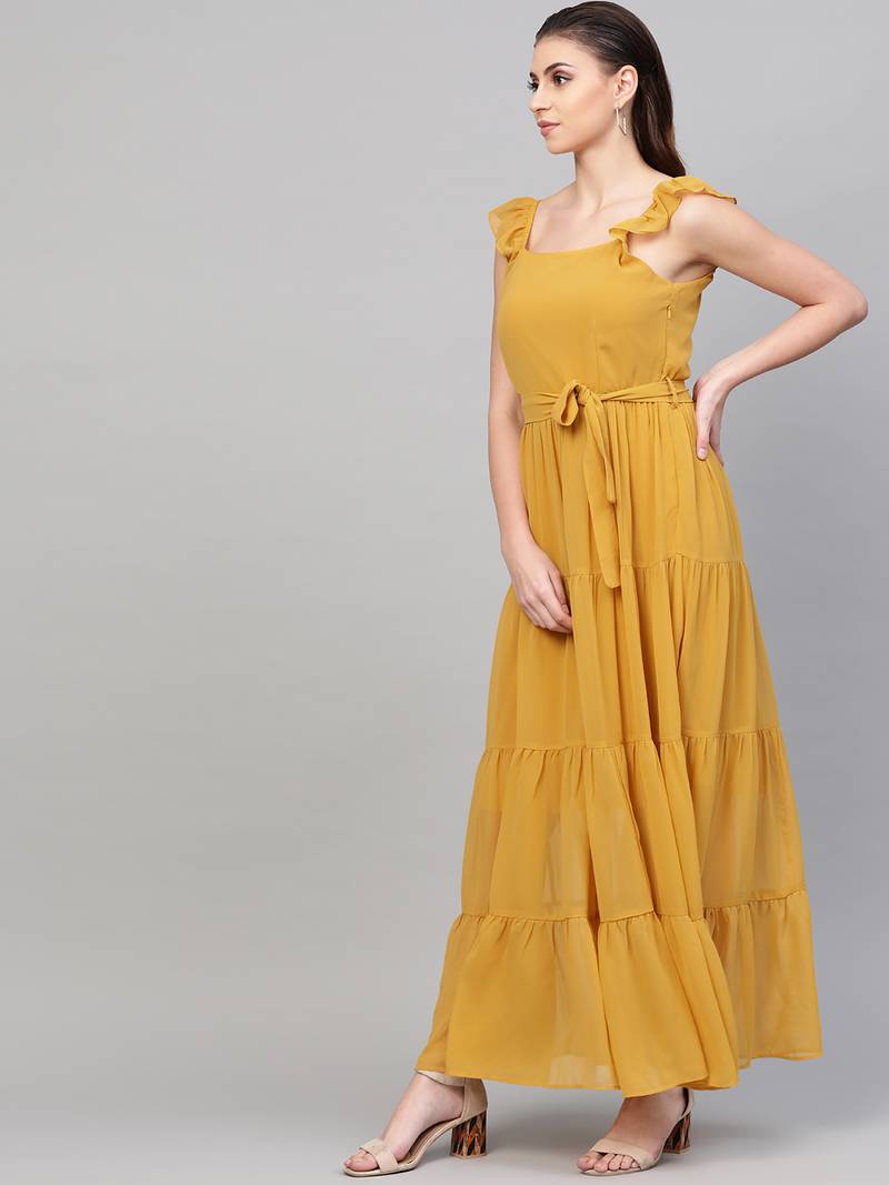 High-Low Frill Dress (Mustard) main image 0