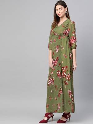 Olive Floral V-Neck Floral Maxi Dress 2